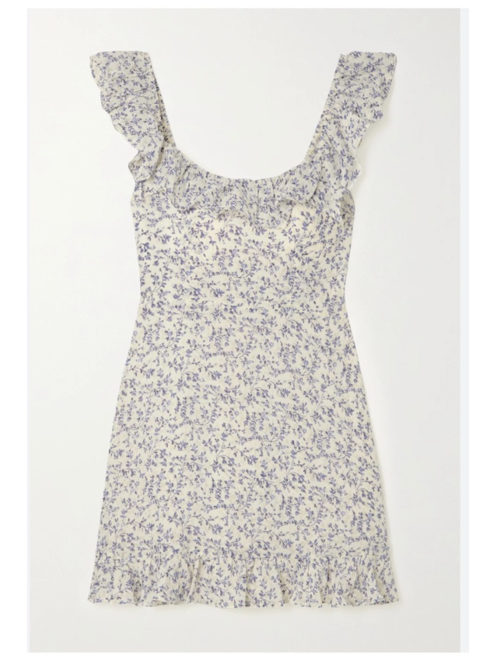 Reformation Paris Ruffled Floral-Print Georgette Mini Dress Size 4 Blue & White
